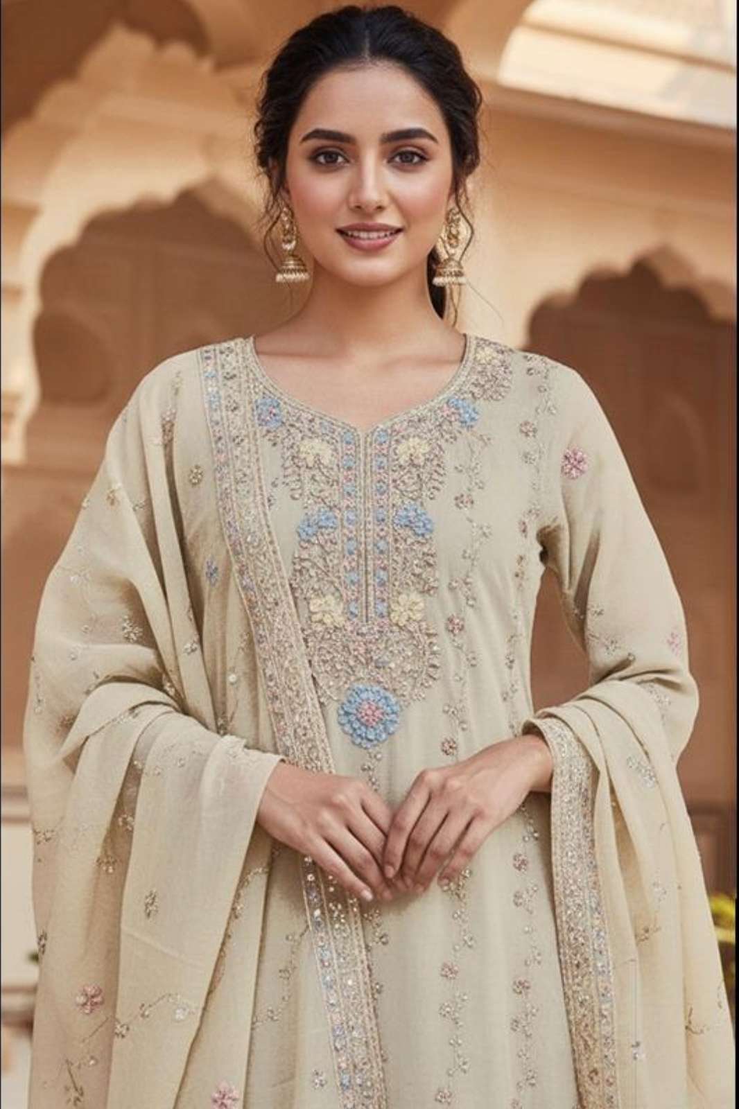 SHRI BALAJI PRESENTS HF 485 A READY TO WEAR HEAVY WORK CHIFFON PAKISTANI SUIT FOR WHOLESELLER