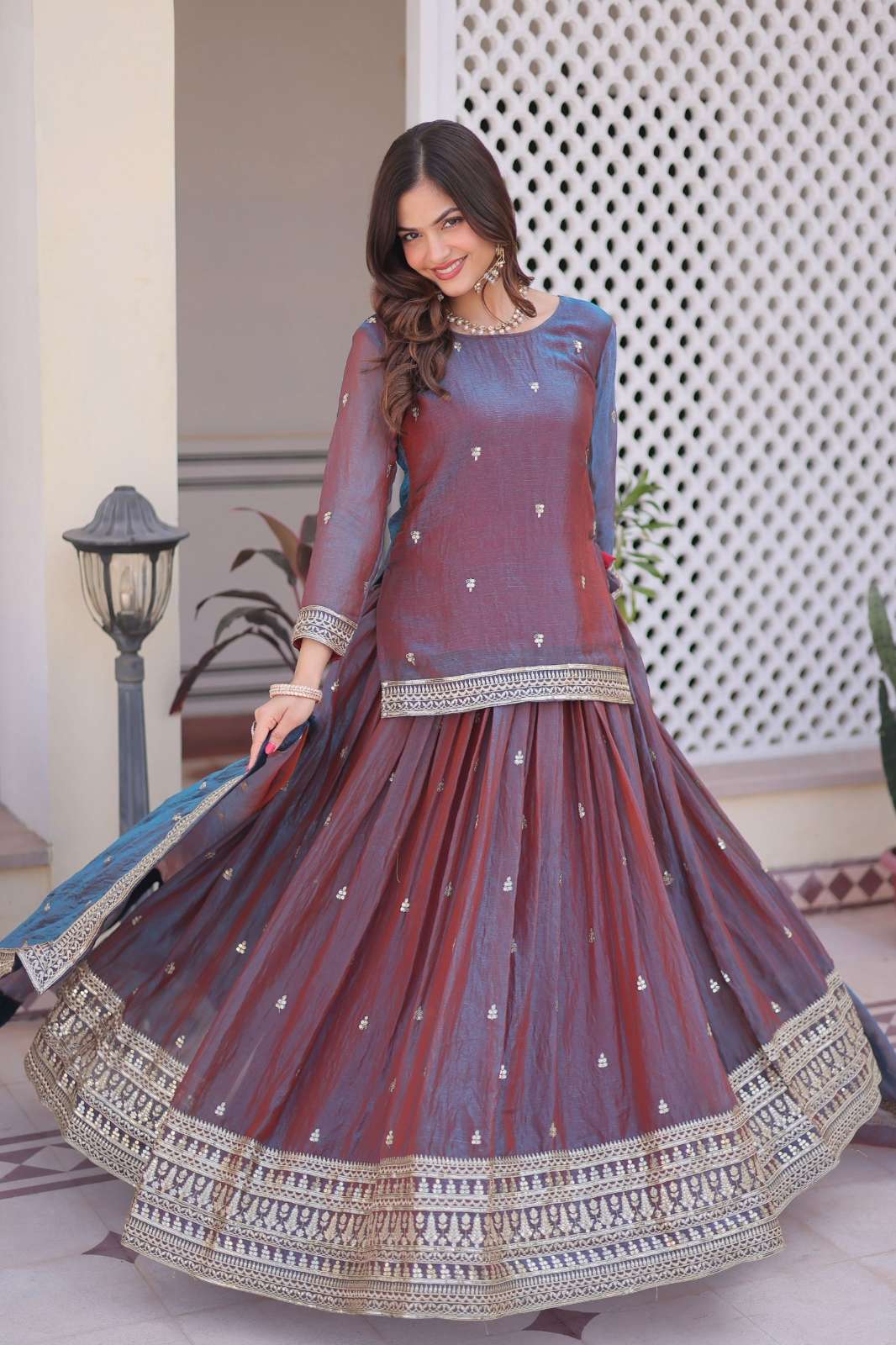 SHRI BALAJI PRESENTS KA 5065 PREMIUM READYMADE FENDI CHIFFON ZARI AND SEQUENCE WORK LEHENGA CHOLI COLLECTIONS 