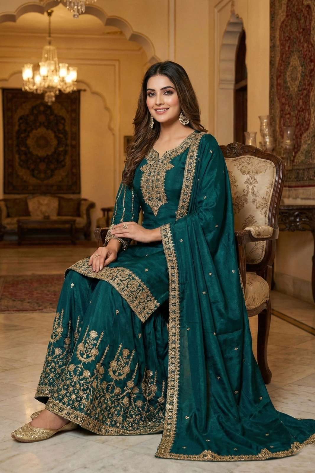 SHRI BALAJI PRESENTS KB SERIES 20011 HEAVY SEQUENCE EMBROIDERED CHINON  SHARARA SUIT COLLECTION 