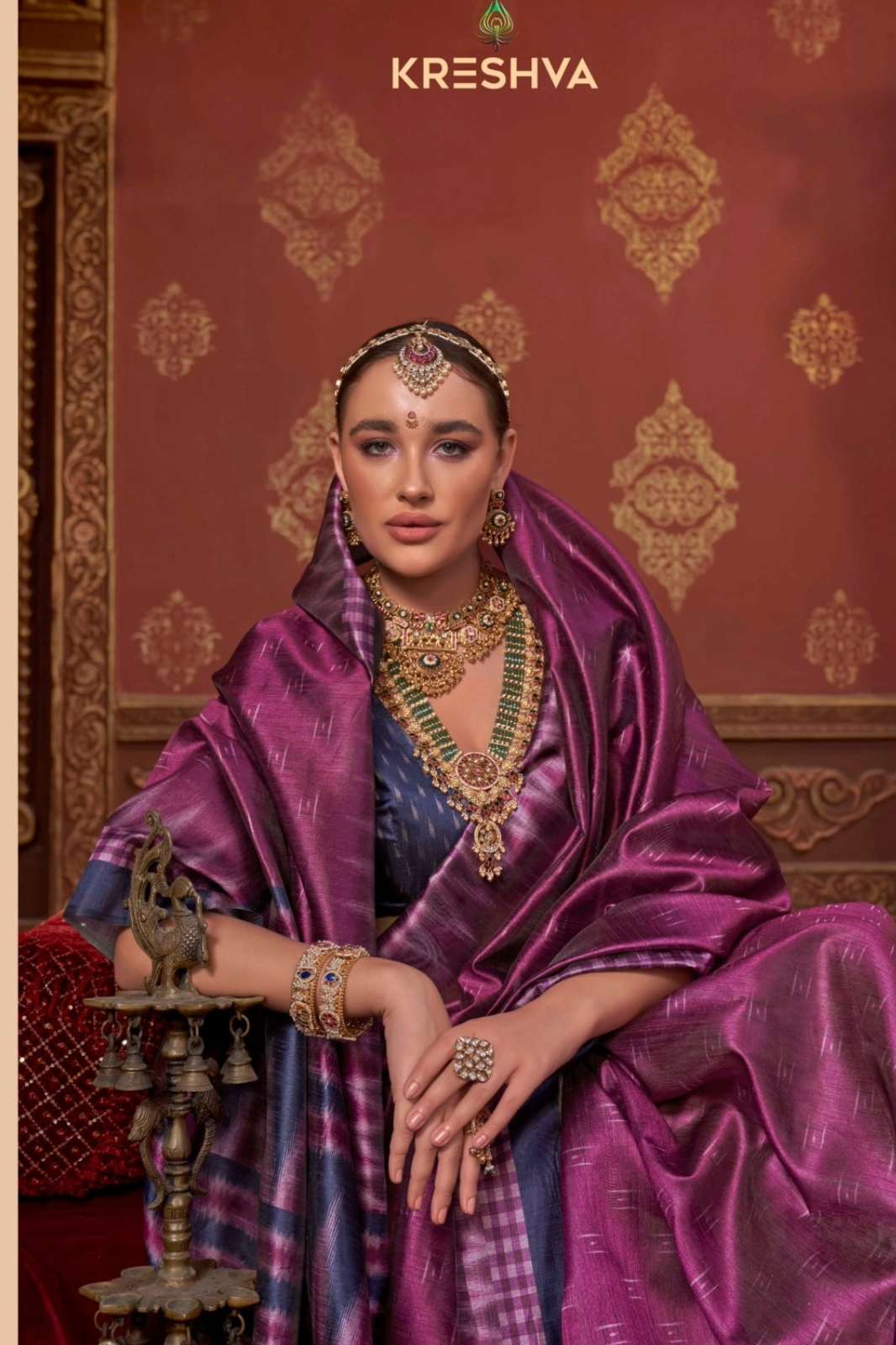 Shri Balaji Presents Kreshva Takshshila Black Pearl Silk saree With Ikkat print Finish With Tassles for wholesellers