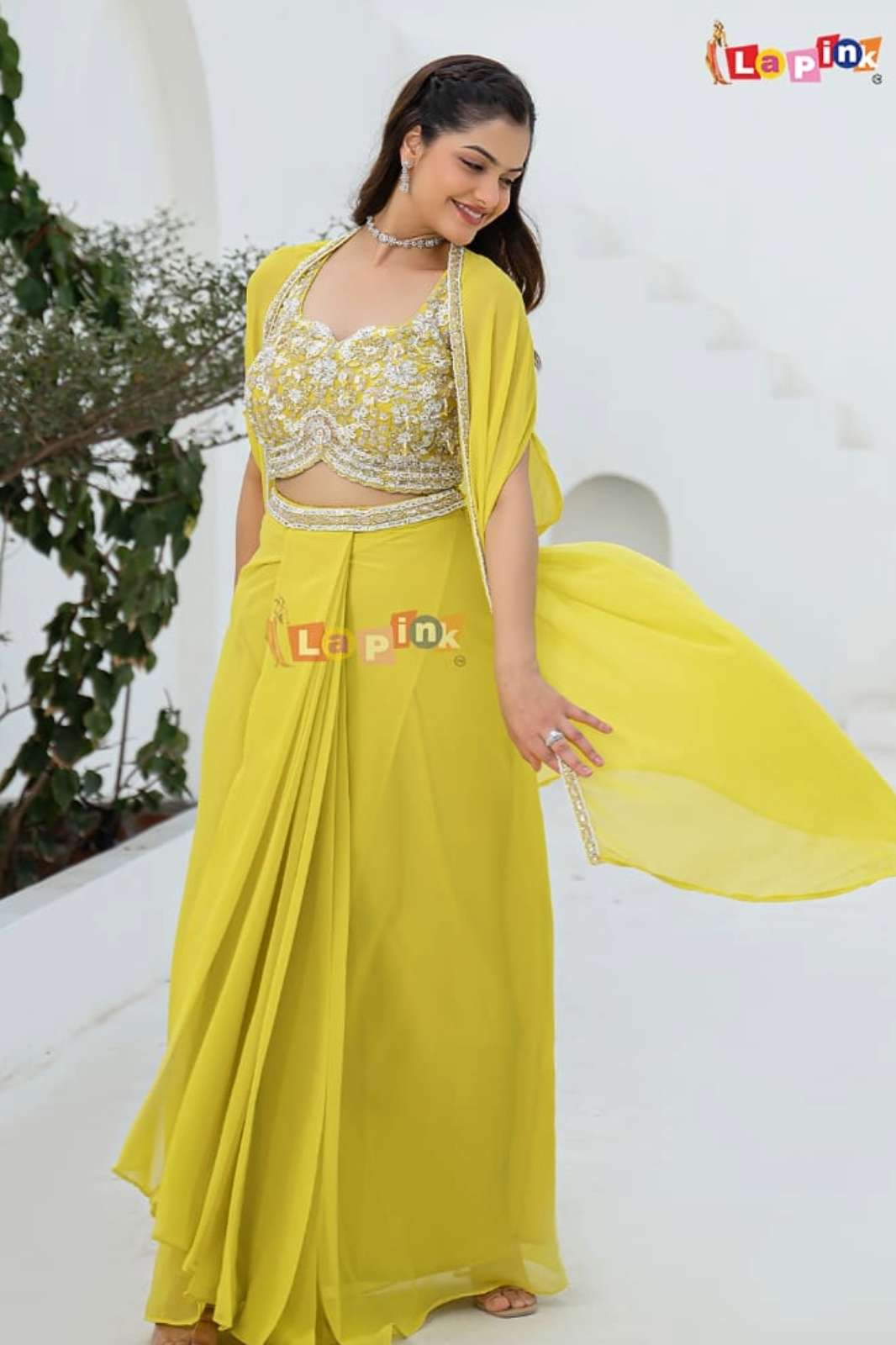 SHRI BALAJI PRESENTS LAPINK 20024 READY TO WEAR MOTI WORK VISCOSE FABRIC INDO WESTERN DRESS