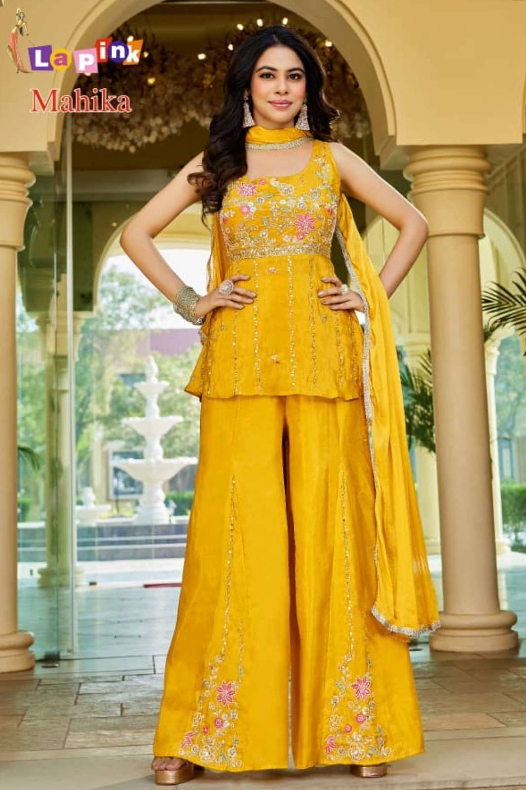 SHRI BALAJI PRESENTS LAPINK 20025 READY TO WEAR MOTI AND SEQUENCE WORK FANCY FABRIC PLAZZO SUIT 