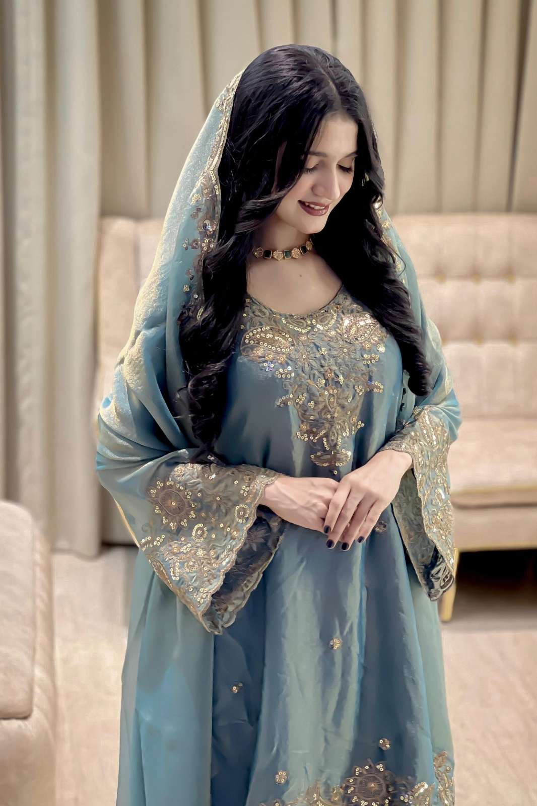 Shri balaji presents LC 1444 elegant sequence and thread embroidered silk fabric pakistani suit
