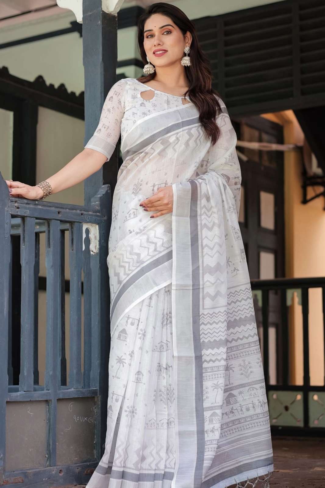 SHRI BALAJI PRESENTS LINEN 139 PREMIUM LINEN ASTHETIC PRINTED SAREE FOR CASUAL REGULAR OR SMALL EVENTS