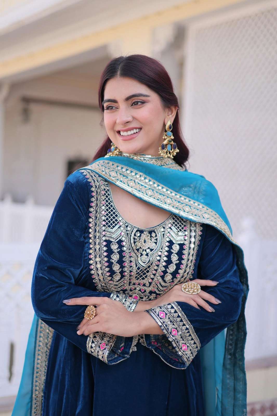 SHRI BALAJI PRESENTS LW 9314 HEAVY WORK MUSLIM STYLE VELVET SUIT 