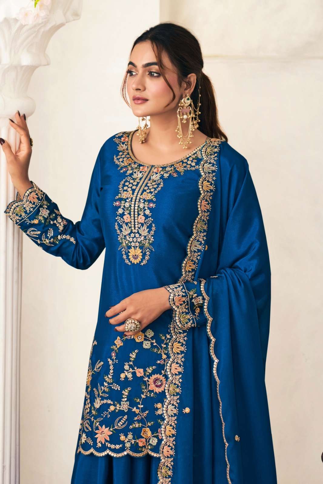 SHRI BALAJI PRESENTS PAYAL PREMIUM BLOOMING CHINON SUIT WITH EMBROIDARY THREAD WORK & ZARKAN WORk