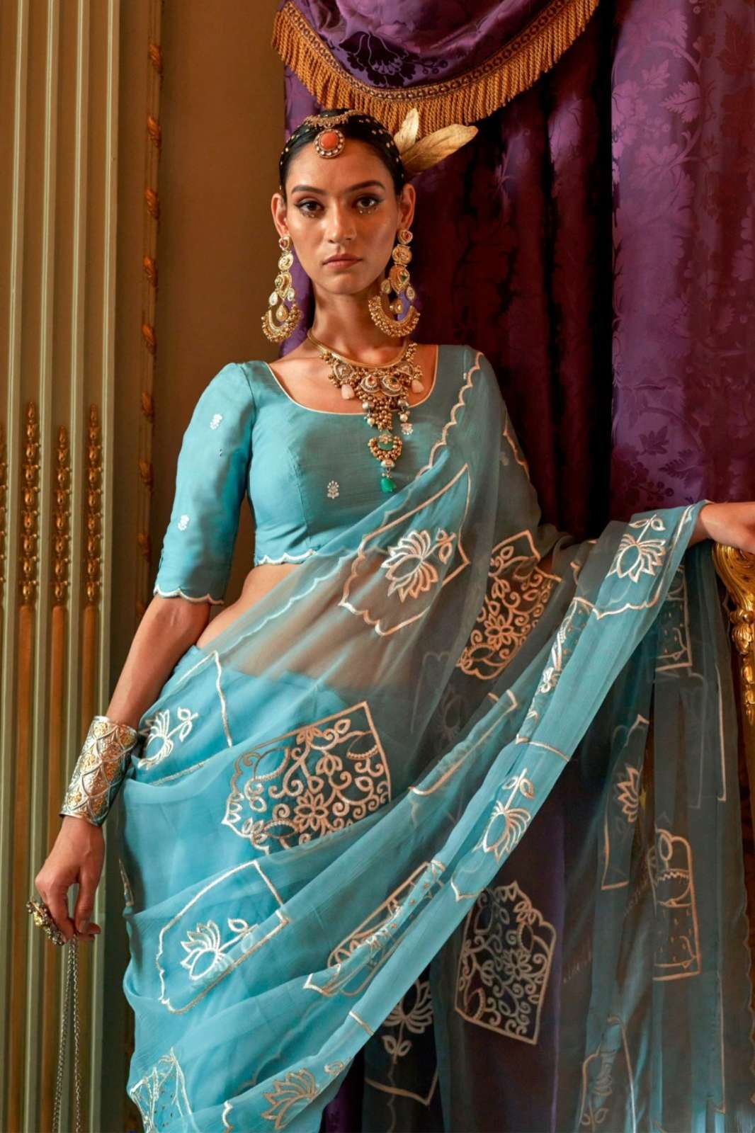 SHRI BALAJI PRESENTS Pichhvai 1 CHIFON FABRIC MULTI THREAD EMBROIDERED SAREE FOR WHOLESELLER