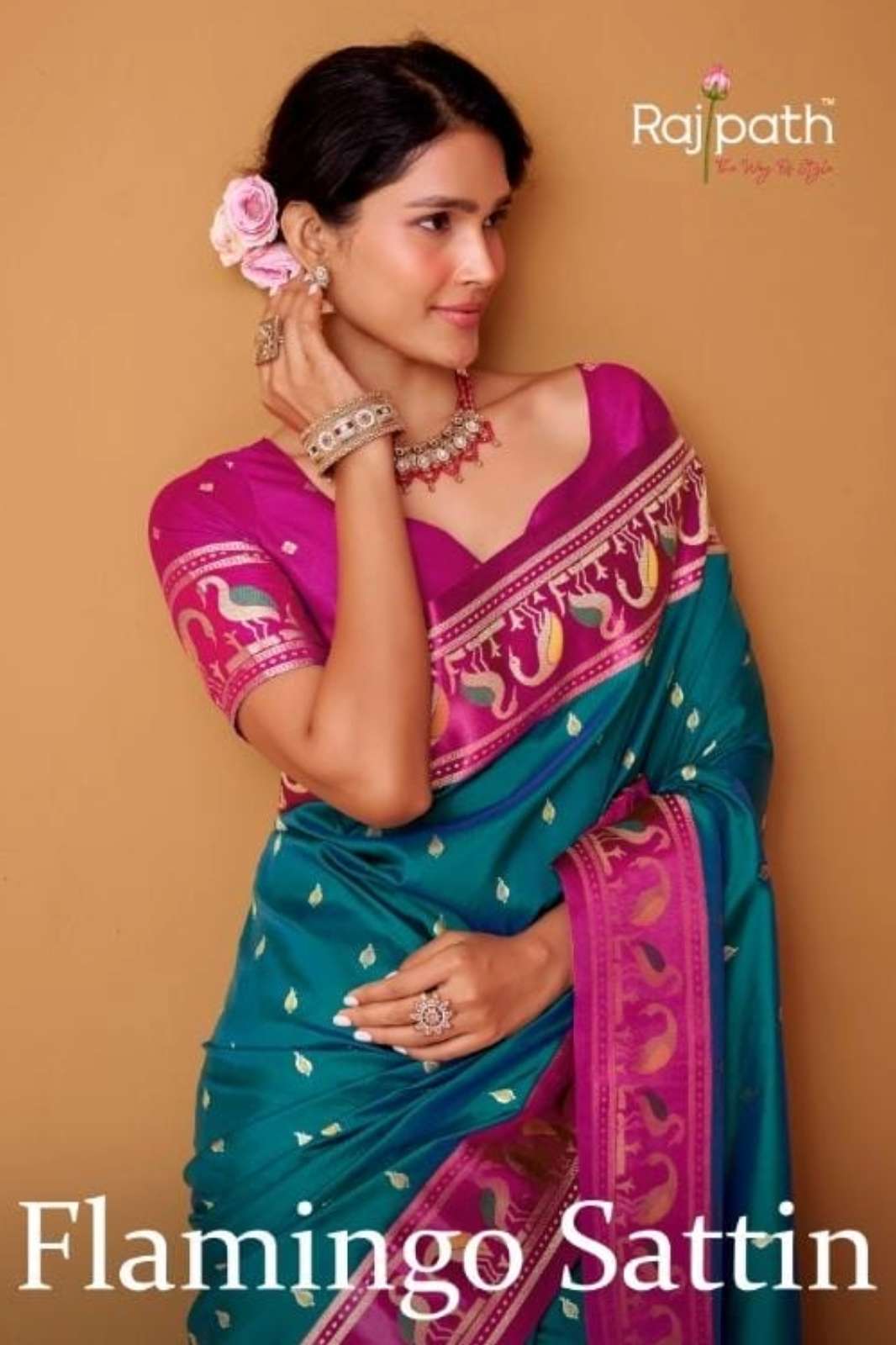 SHRI BALAJI PRESENTS RAJPATH FLAMINGO SATTIN WEDDING WEAR SAREE FOR WHOLESELLER