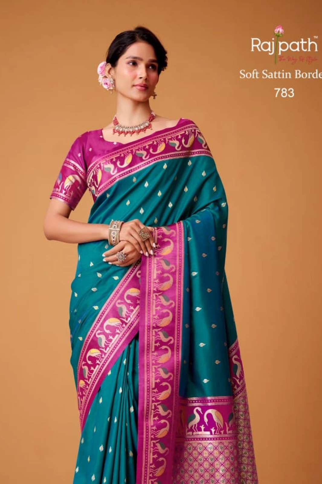 Shri Balaji presents Rajpath FLAMINGO SILK  beautiful satin silk printed saree for Wholeseller