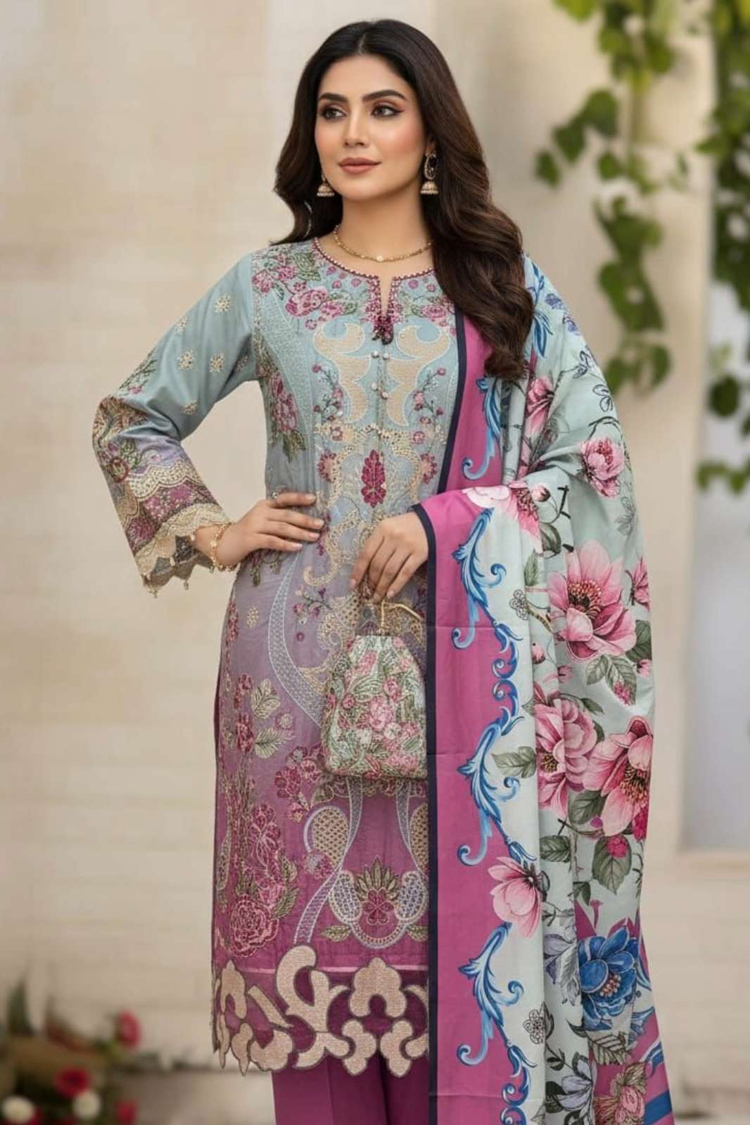 SHRI BALAJI PRESENTS SANIYA TRENDS 7150  CHIKANKARI EMBROIDERED COTTON SUIT FOR WHOLESELLER