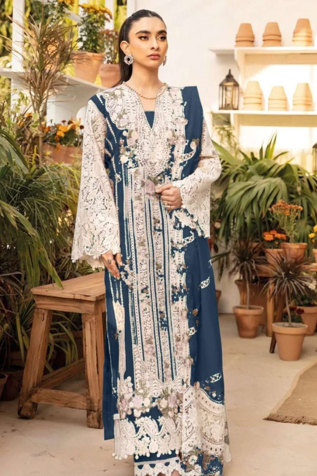 SHRI BALAJI PRESENTS SANIYA TRENDS OMBRÉ VOL 05 BEAUTIFUL COTTON FABRIC CHIKANKARI EMBROIDERED SUIT