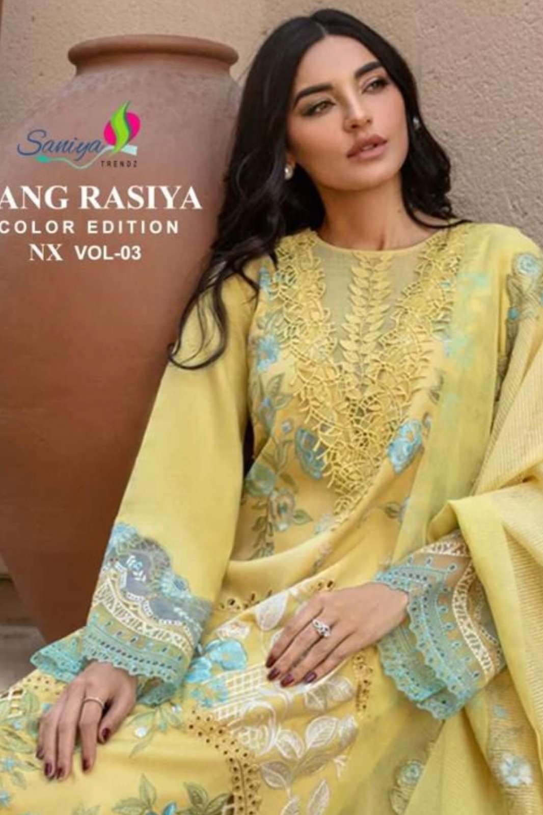SHRI BALAJI PRESENTS SANIYA TRENDZ RANGRASIYA VOL 3 BEAUTIFUL CHIKANKARI EMBROIDERED COTTON SUIT FOR RESELLER