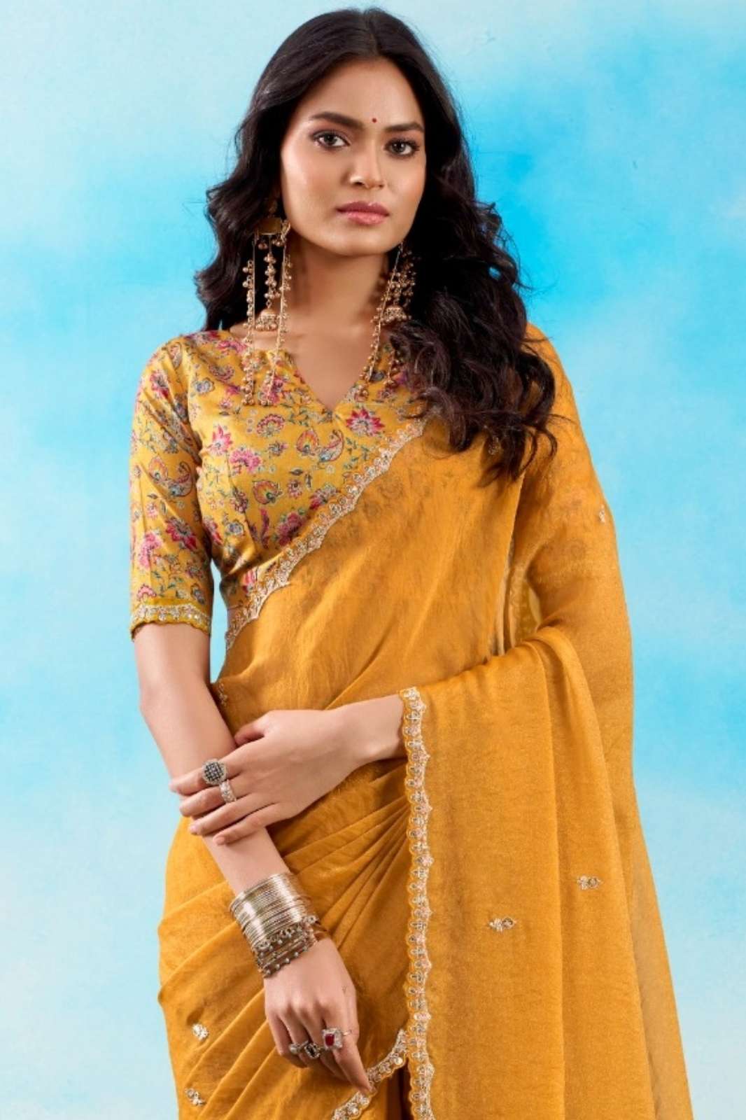 Shri balaji presents Satvan Celestial simple plain fendi fabric embroidered party wear saree