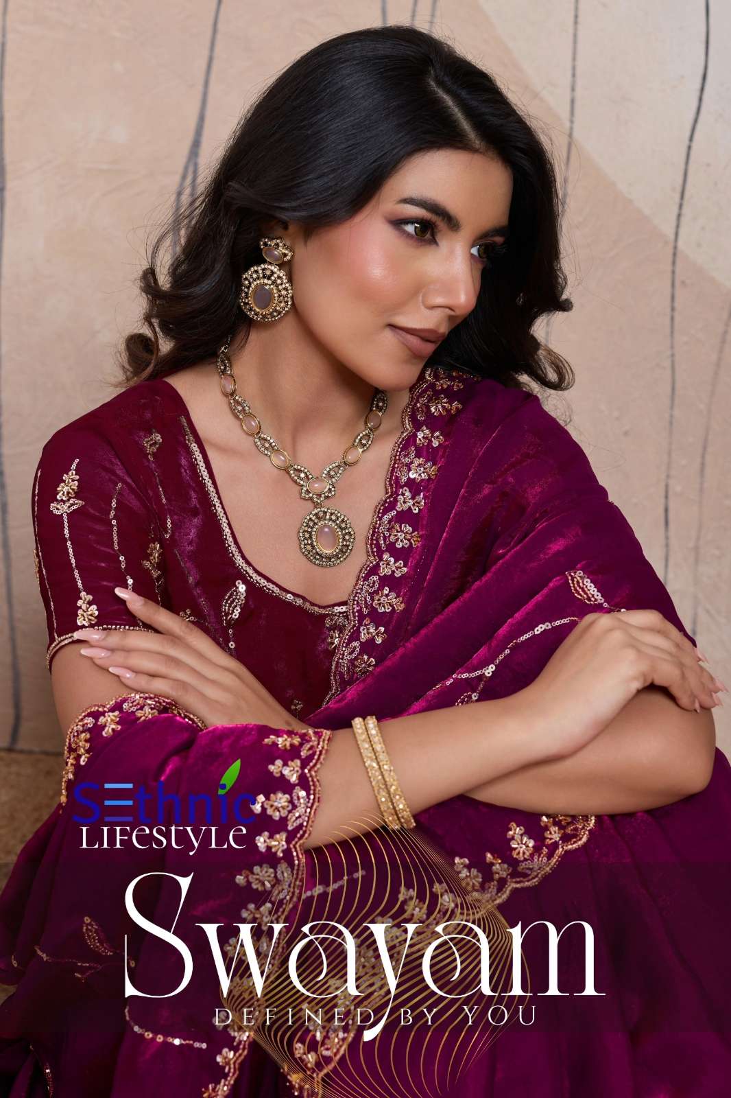 Shri Balaji Presents Sethnic Lifestyle Swayam Stunning Metallic Velvet Satin Saree With Sequence Beads And Zari Work