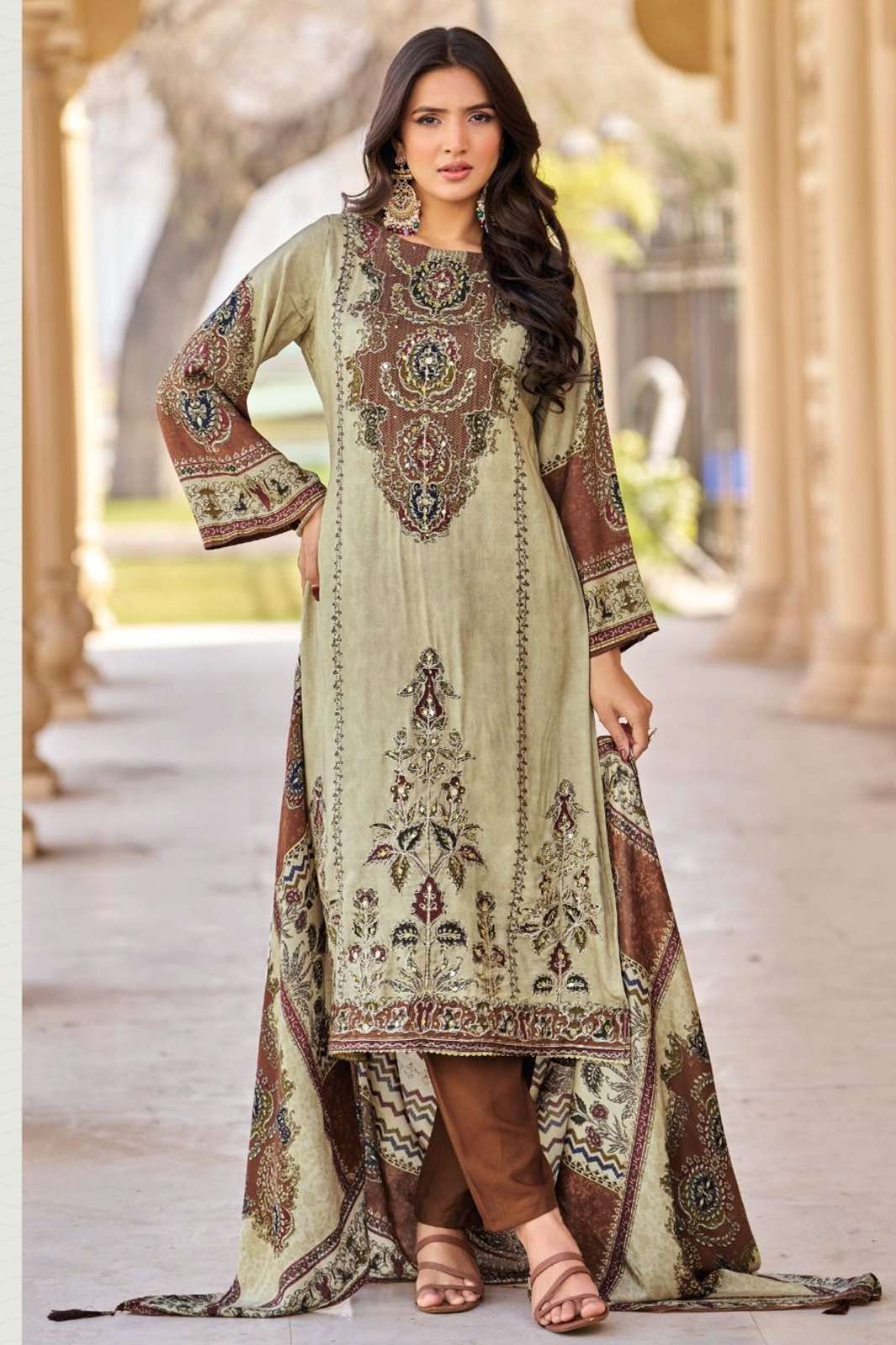 SHRI BALAJI PRESENTS SHREE FAB KT 318 VISCOSE MUSLIN DIGITALLY PRINTED SUIT SET WITH AARI WORK