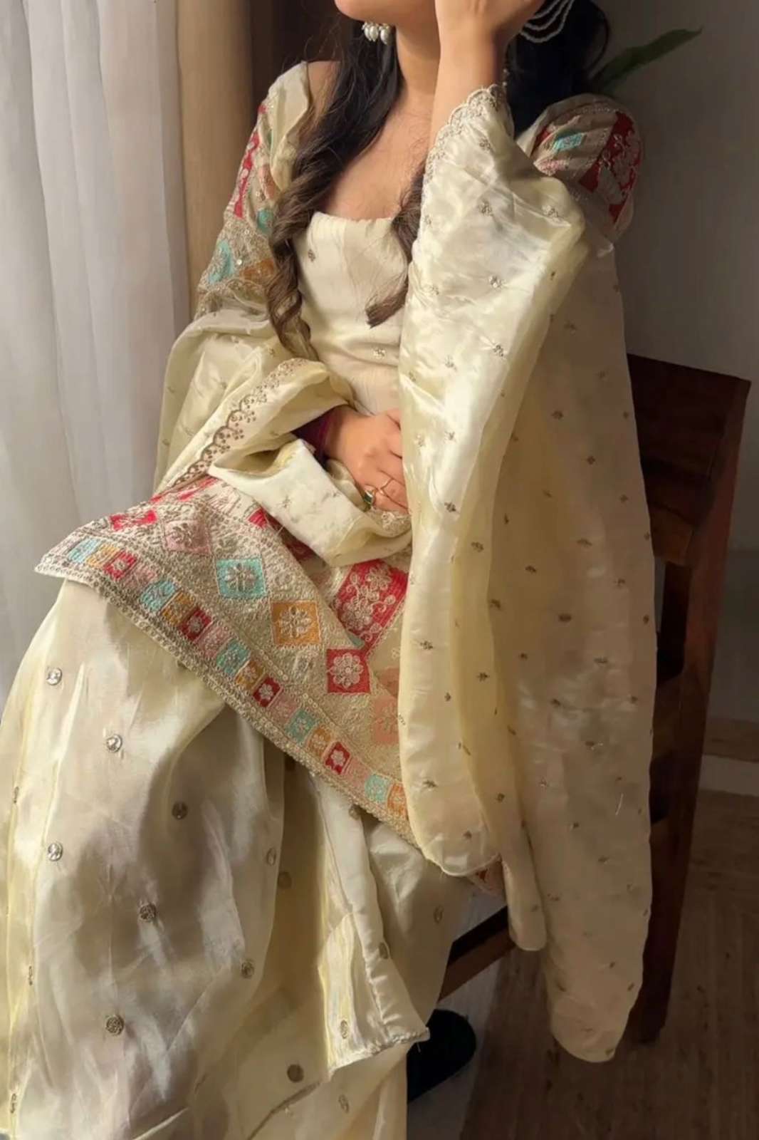 SHRI BALAJI PRESENTS SSR 5003 CHINON SILK HEAVY EMBROIDERED SEQUENCE WORK PARTY WEAR GARARA SUIT FOR WHOLESELLER