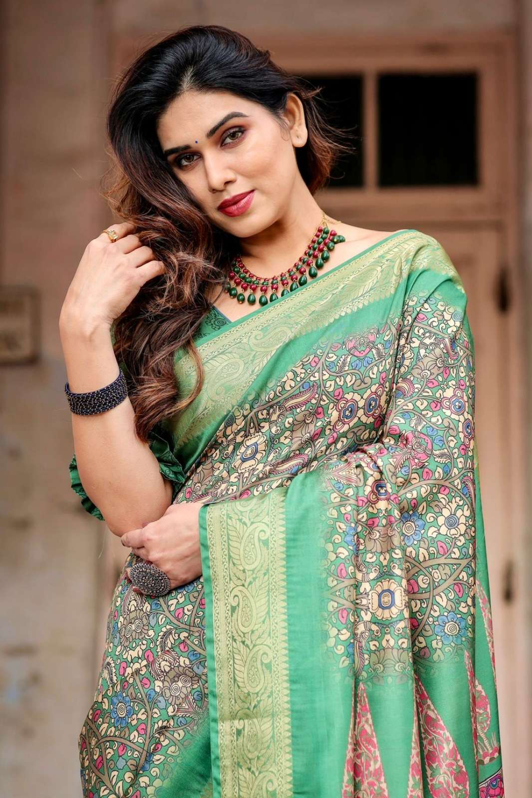 SHRI BALAJI PRESENTS TUSSAR 1085 DEEP GREEN PREMIUM TUSSAR SILK DIGITALLY PRINTED SAREE FOR WHOLESELLER