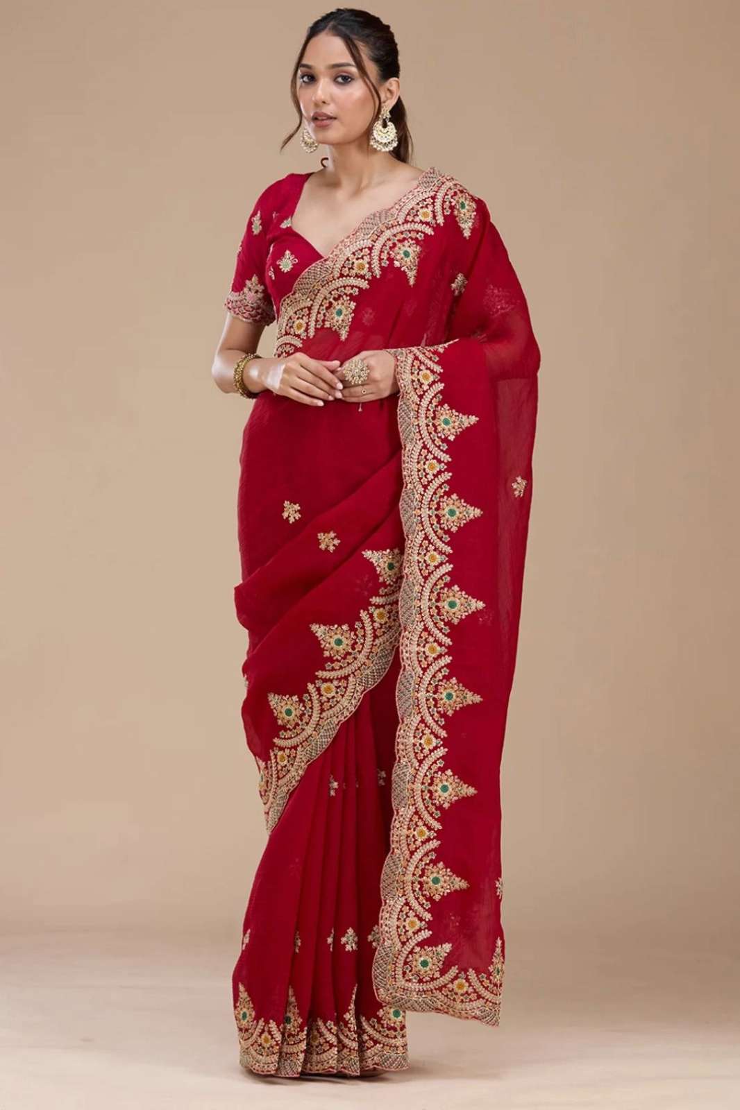 SHRI BALAJI PRESENTS VC 4120 RICH EMBROIDERED THREAD WORKED FENDI SATIN SAREE FOR WHOLESELLER