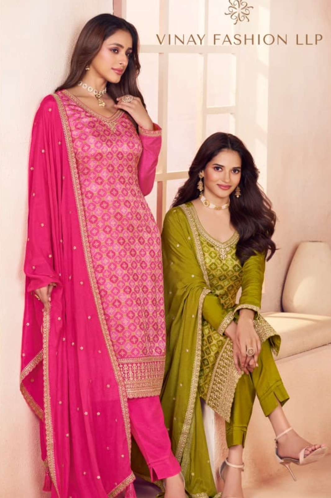 SHRI BALAJI PRESENTS VINAY KULEESH AARVI EMBROIDERED MOGA SILK WITH POSITION PRINT SUIT COLLECTION