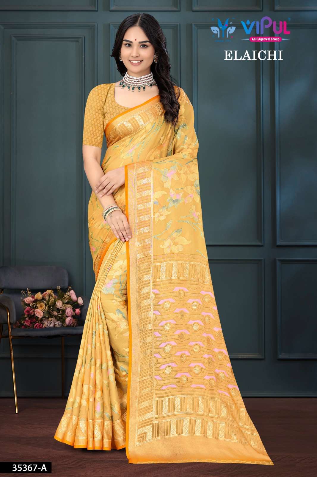 SHRI BALAJI PRESENTS VIPUL ELAICHI 35367 BRASSO FABRIC DIGITAL PRINT SAREE FOR WHOLESELLER