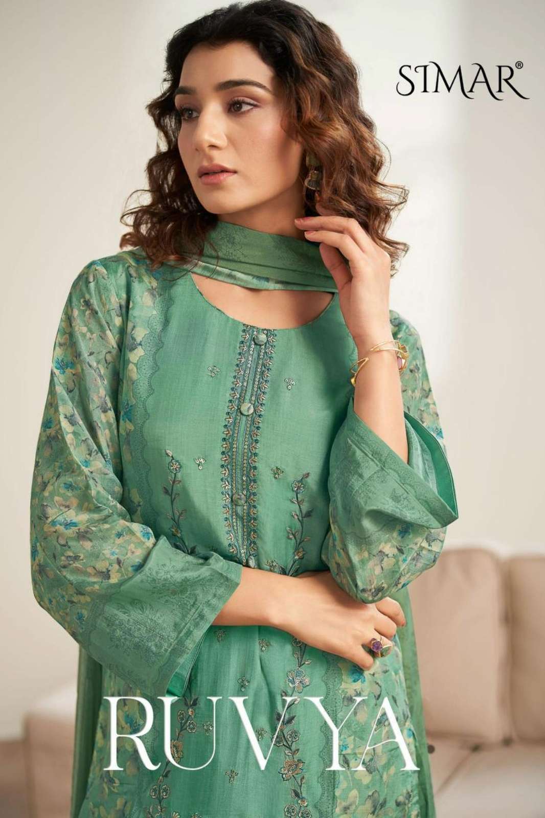 SIMAR RUVYA 8204 Pure Viscose Muslin Digital Print & Embroidered Pakistani Suit 