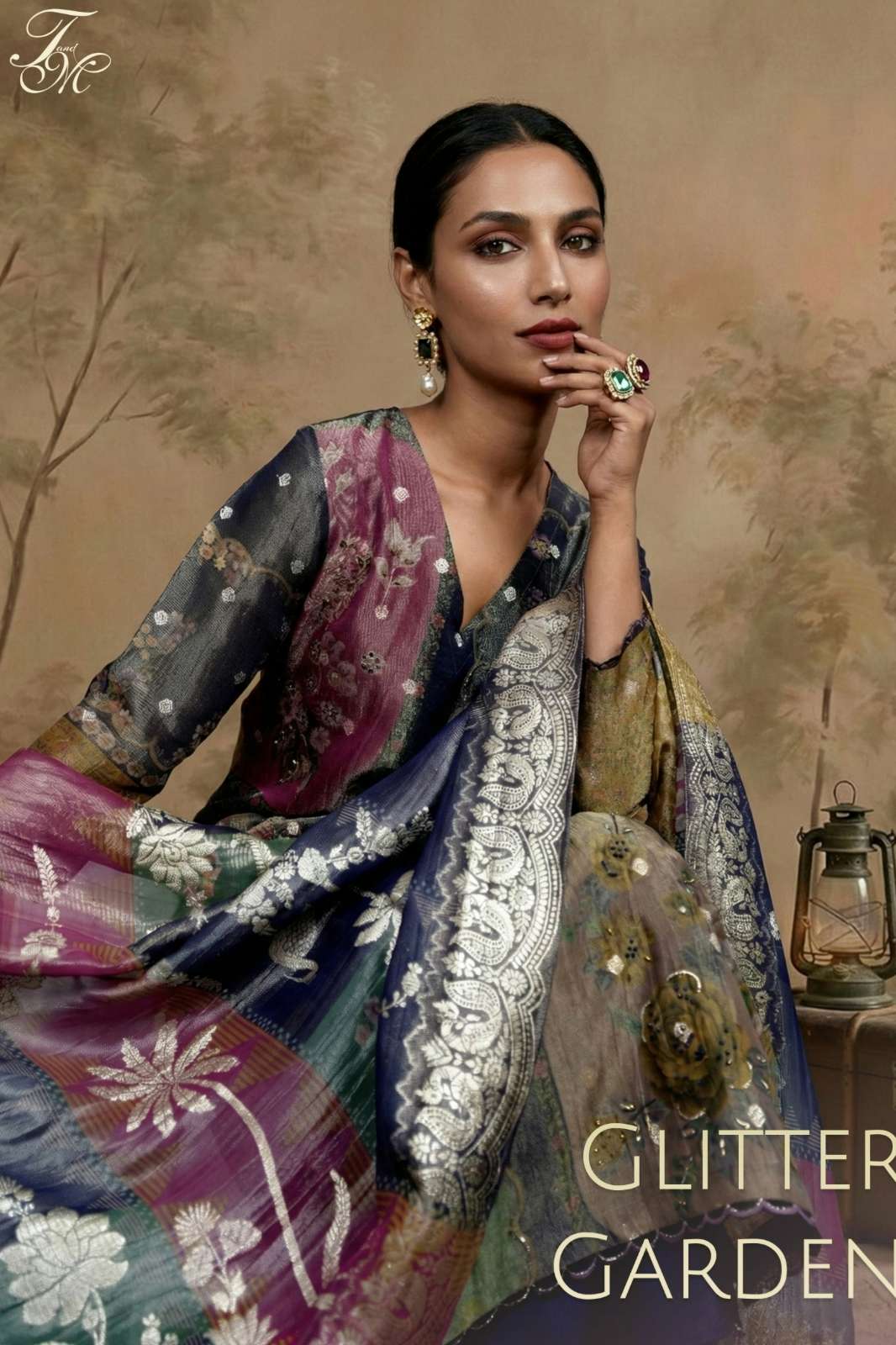 T&M GLITTER GARDEN FANCY GOLD JACQUARD DIGITAL PRINT & HANDWORK SUIT 