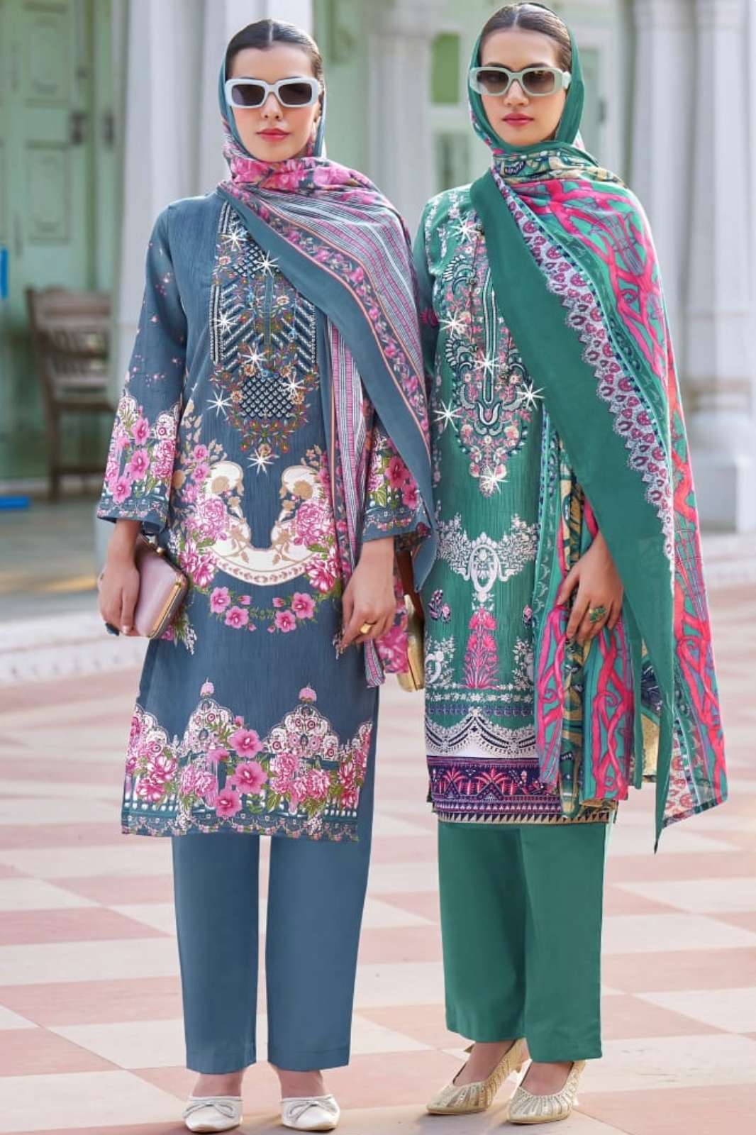 VANDANA CREATION NAGINA‎ VOL 4 STUNNING COTTON SUIT WITH SELF EMBROIDERY‎‎‎ & SWAROVSKI‎ WORK 