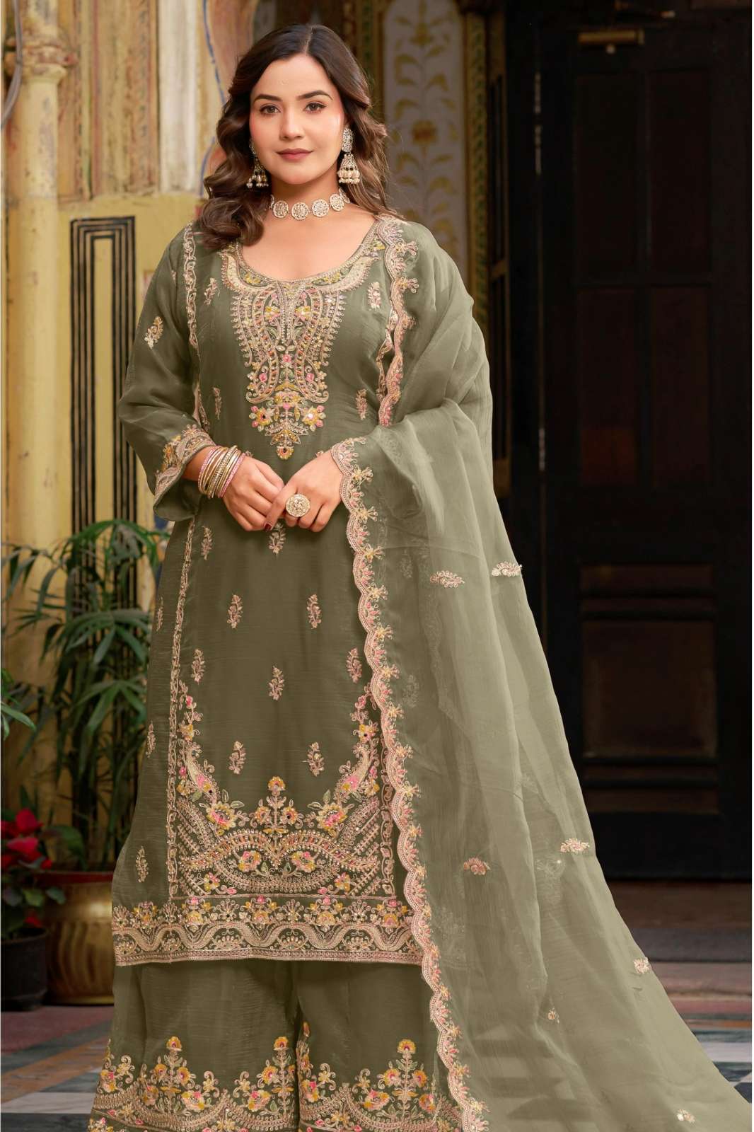 ZORISTA 10024 READY TO WEAR PURE FRUIT SILK WITH EMBRODERY & JARKAN WORK SUIT 