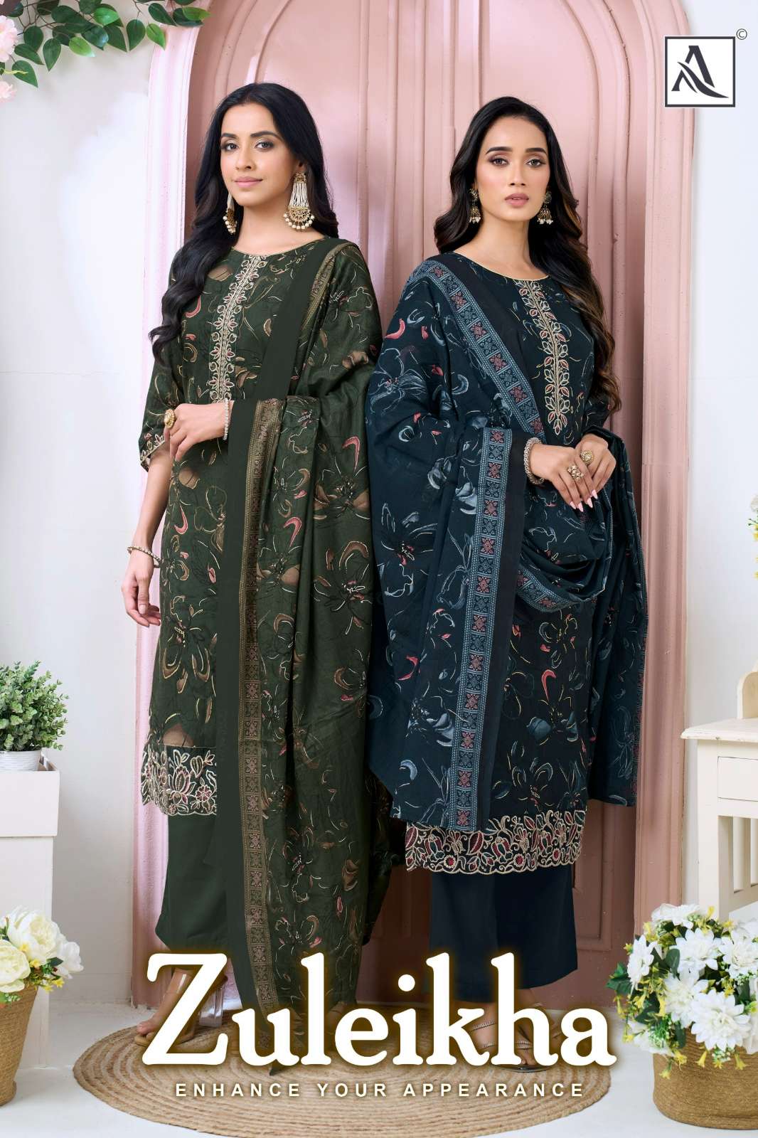 Alok Suit ZULEIKHA Pure Zam Cotton Foil Print With Fancy Embroidered Suit collection for resellers