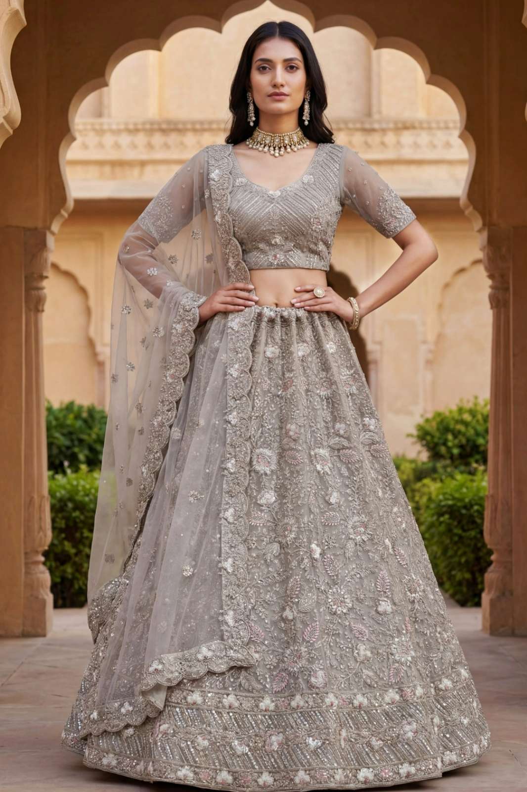 Anjani Arts 2969 Beautiful Net Embroidered Wedding Wear Lehenga Choli