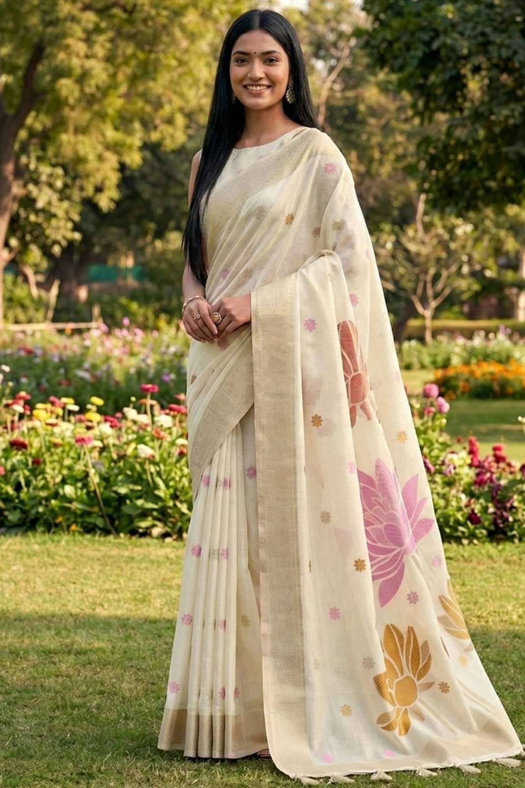 ASTITA PANKHUDI STUNNING LINEN COTTON FABRIC SAREE 