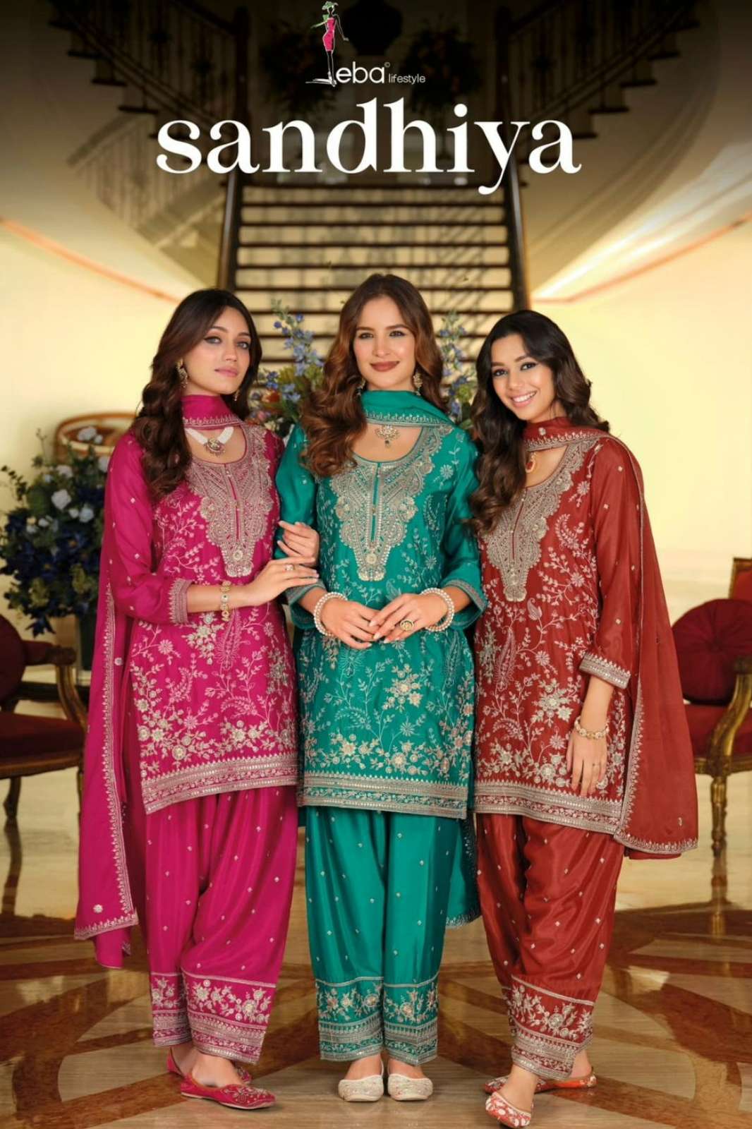 Eba Sandhiya Black & White Ready to Wear Chinon Embroidery work Salwar Suit