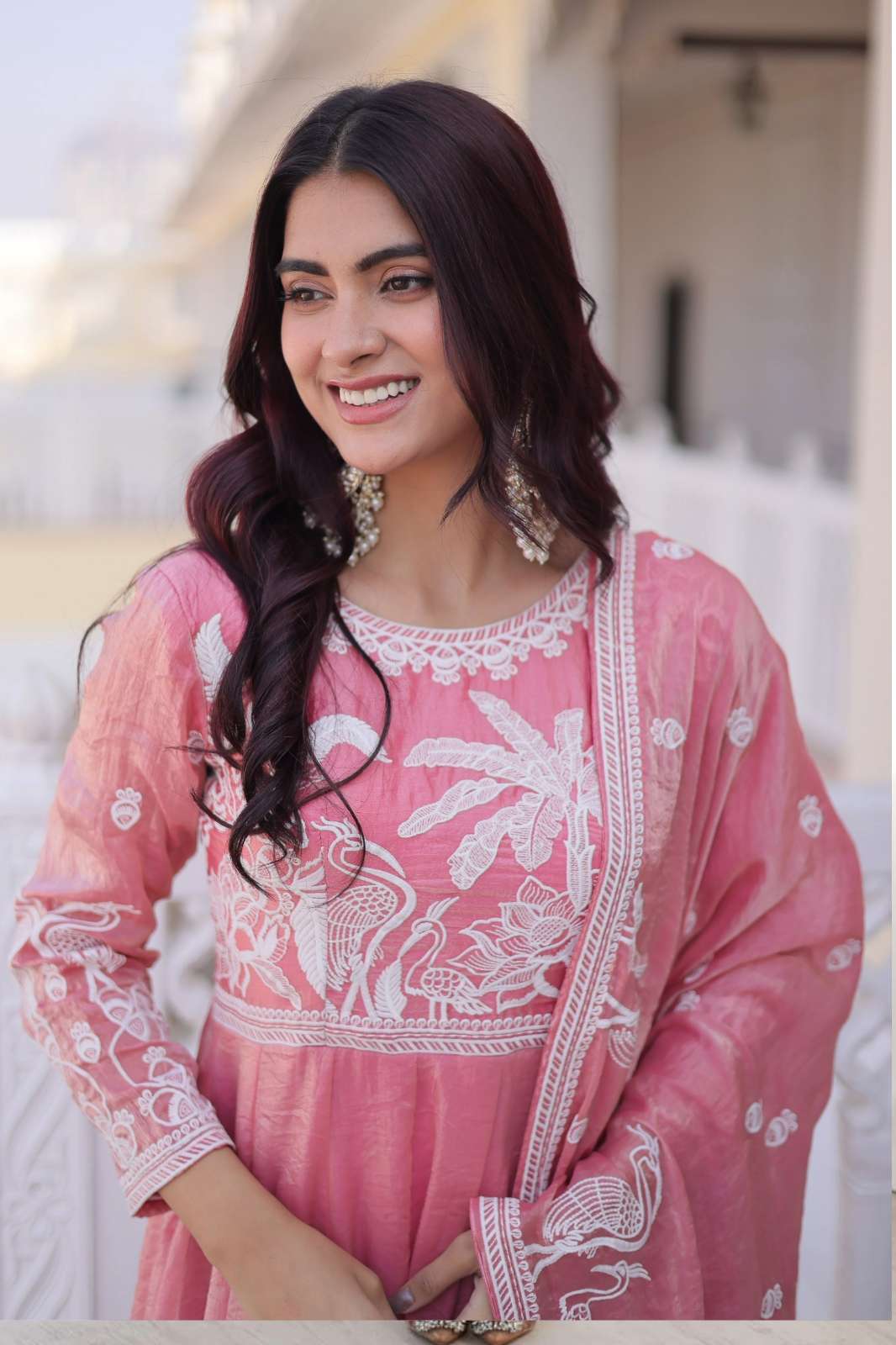 FASHION BAZAAR LW 9315 BEAUTIFUL ZARI AND THREAD EMBROIDERED FENDI SATIN SUIT