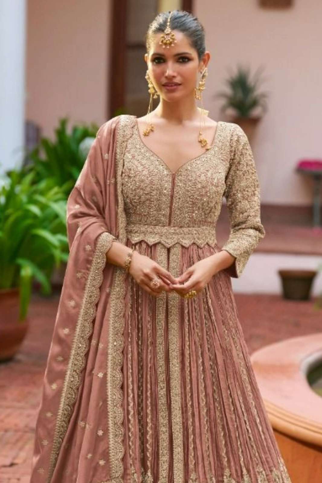 Gulkayra Designer Present MEENAT Real Chinon embroidered wedding wear top with skirt      