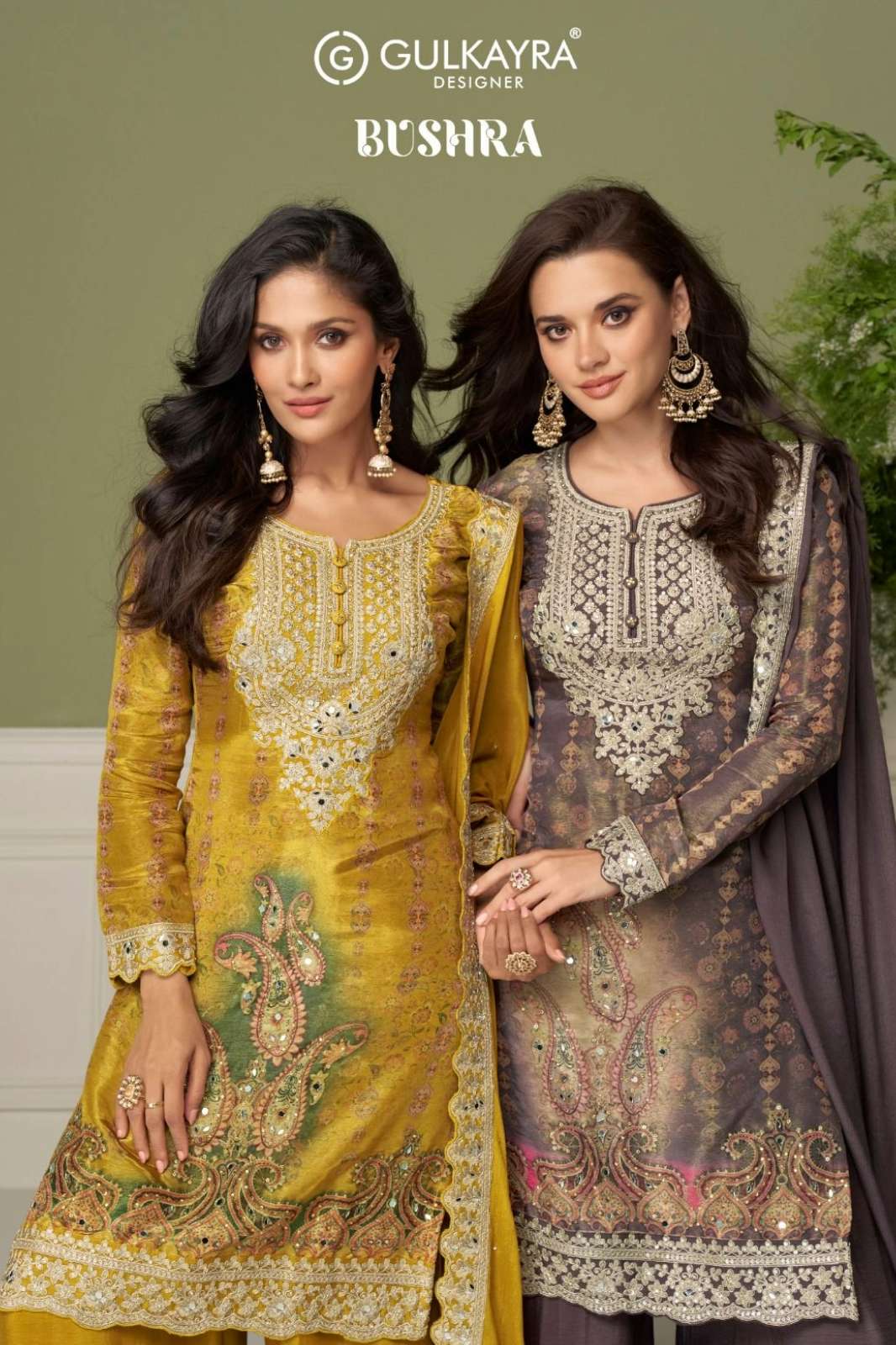 Gulkayra Presents BUSHRA Premium Chinon Digital Printed and Embroidered Plazzo Suit 