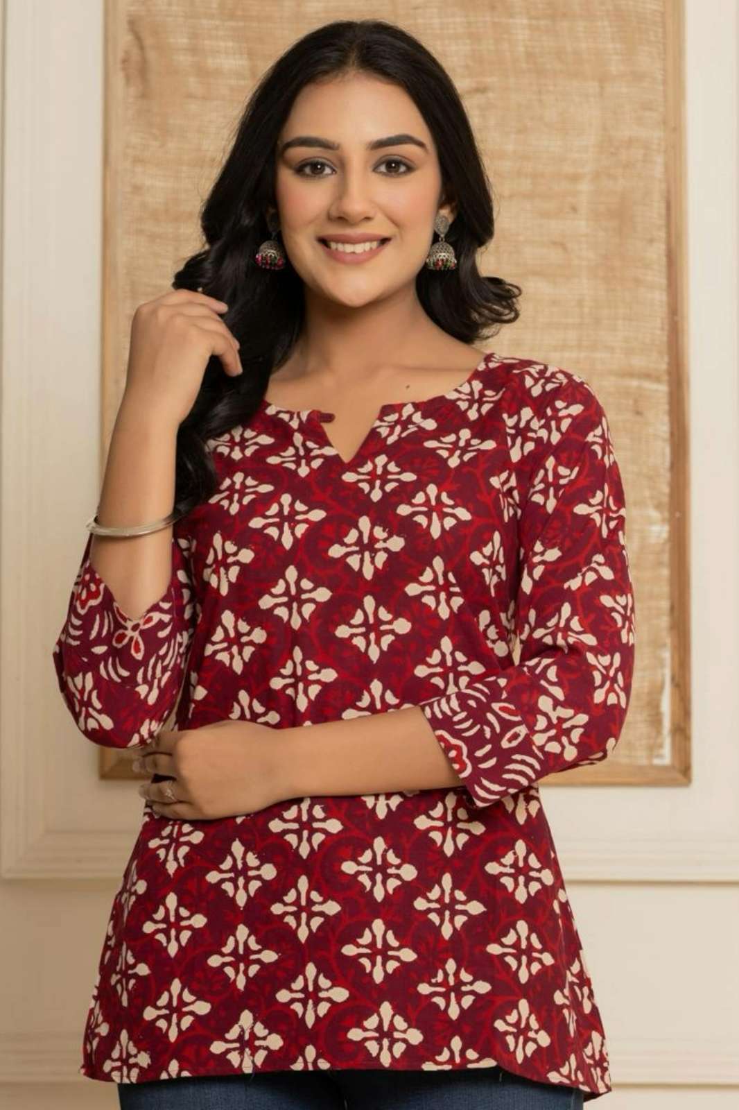 indian Traditional Ready to Wear Pure Cotton Hand Block Printed Short Kurti  S to XXL Size Available 