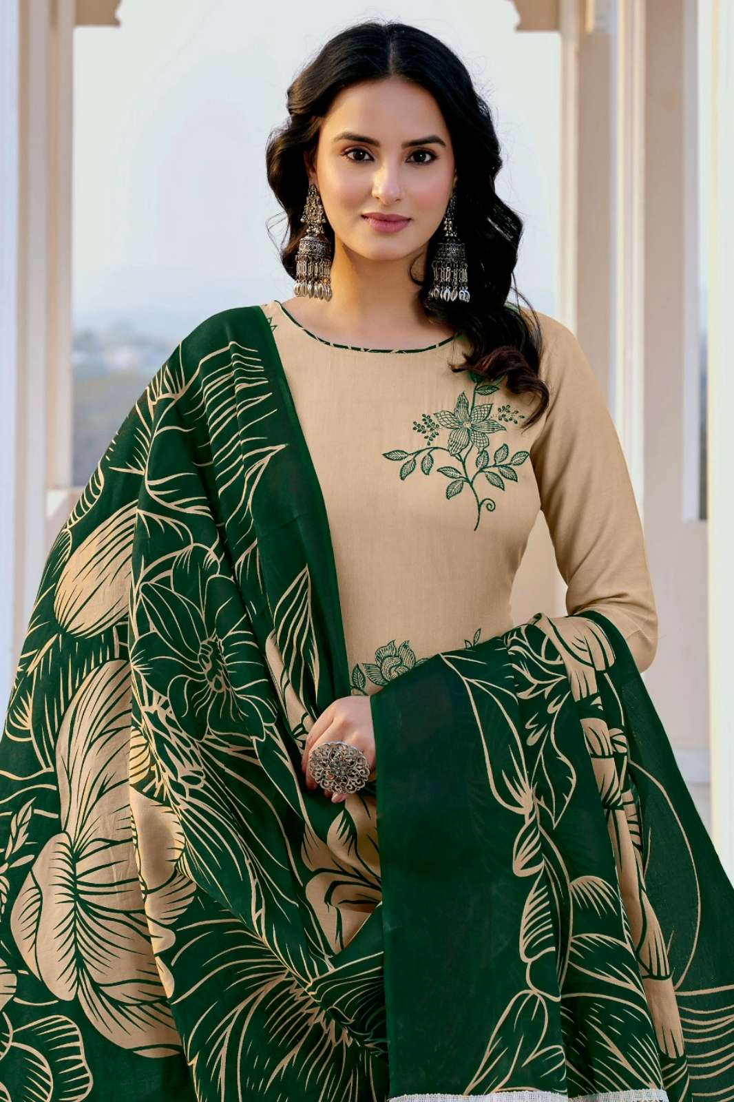 JT Textile ANTIQUE 12 Rayon Fabric Embroidered Suit with lace work