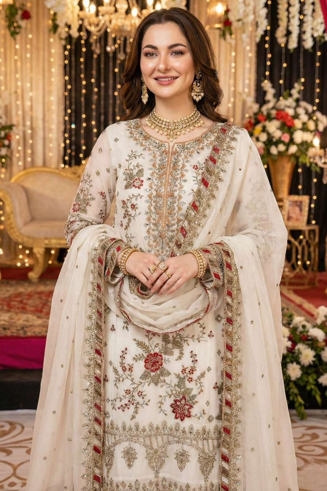 KB Series KB 4107 Chinon Embroidered khatli & Sequence Work Pakistani Suit