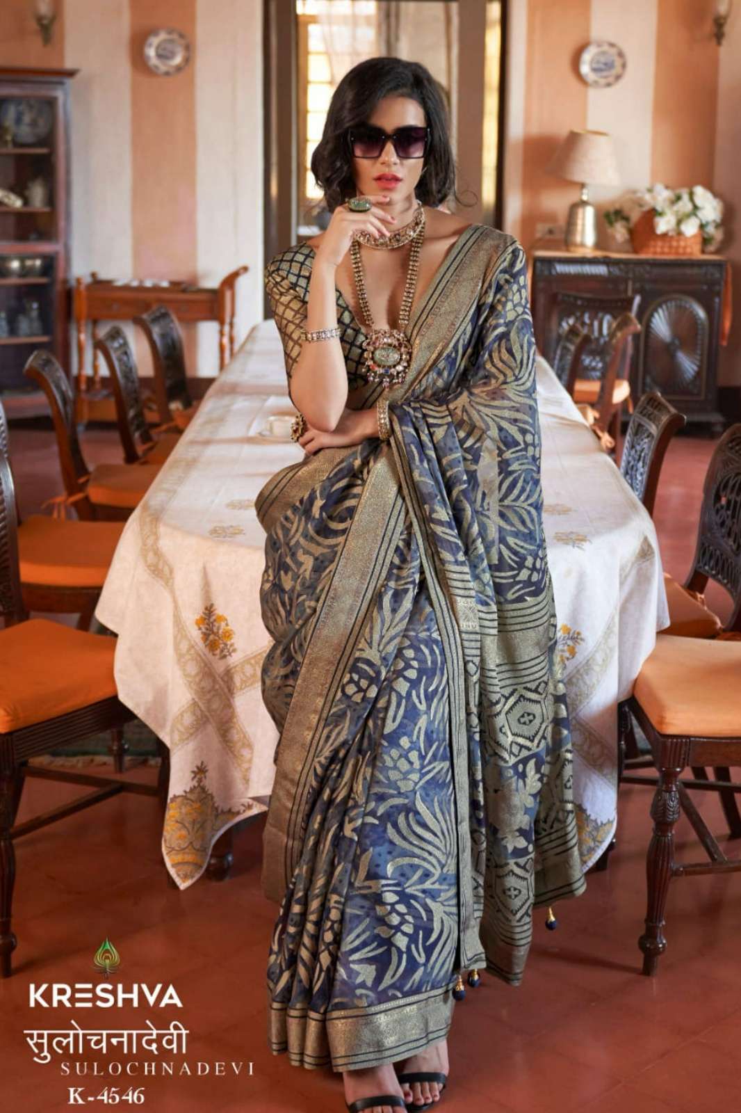 Kreshva SULOCHNADEVI P V GEORGETTE WITH BURNOUT FANCY DESIGN SOFT FINISH Saree collection