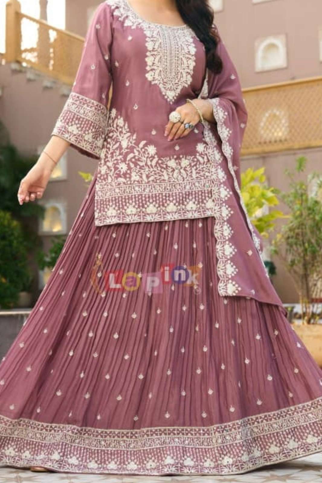 Lapink 20209 Ready to Wear Premium Chinon fabric Indo Western Dress with mirror and thread embroidered work