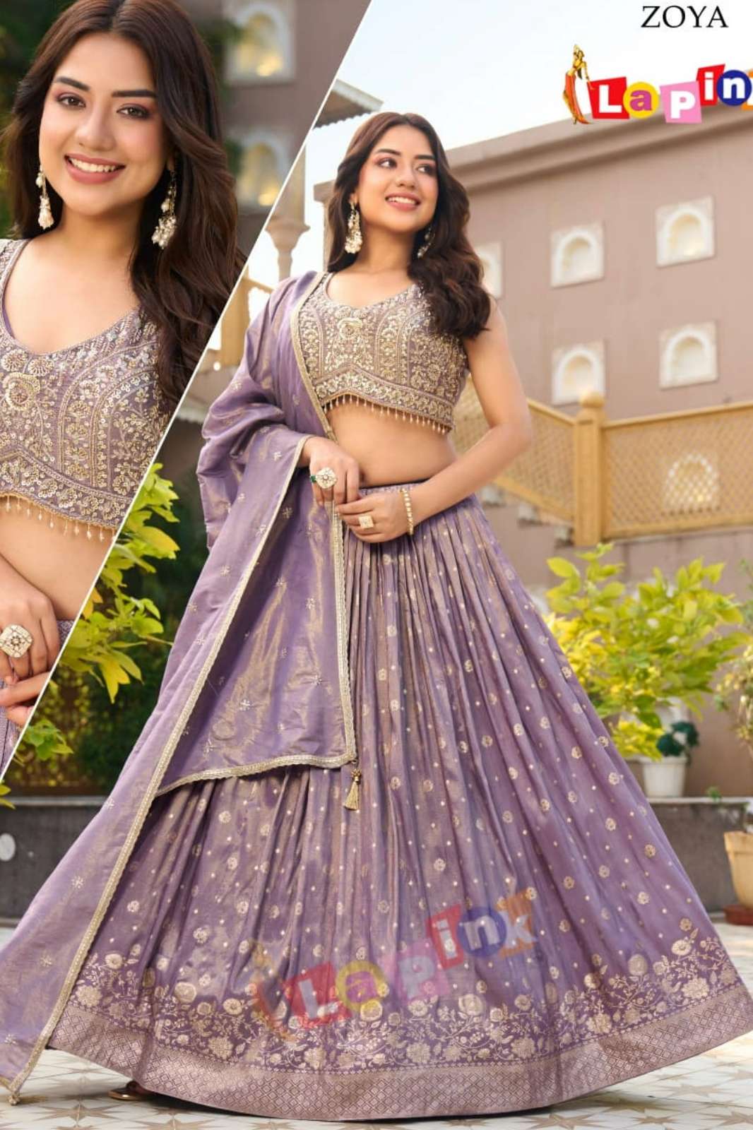 Lapink 20210 Premium Jaquard Shimmer fabric Ready to Wear Hand work with Piping & sequence work Wedding Lehenga