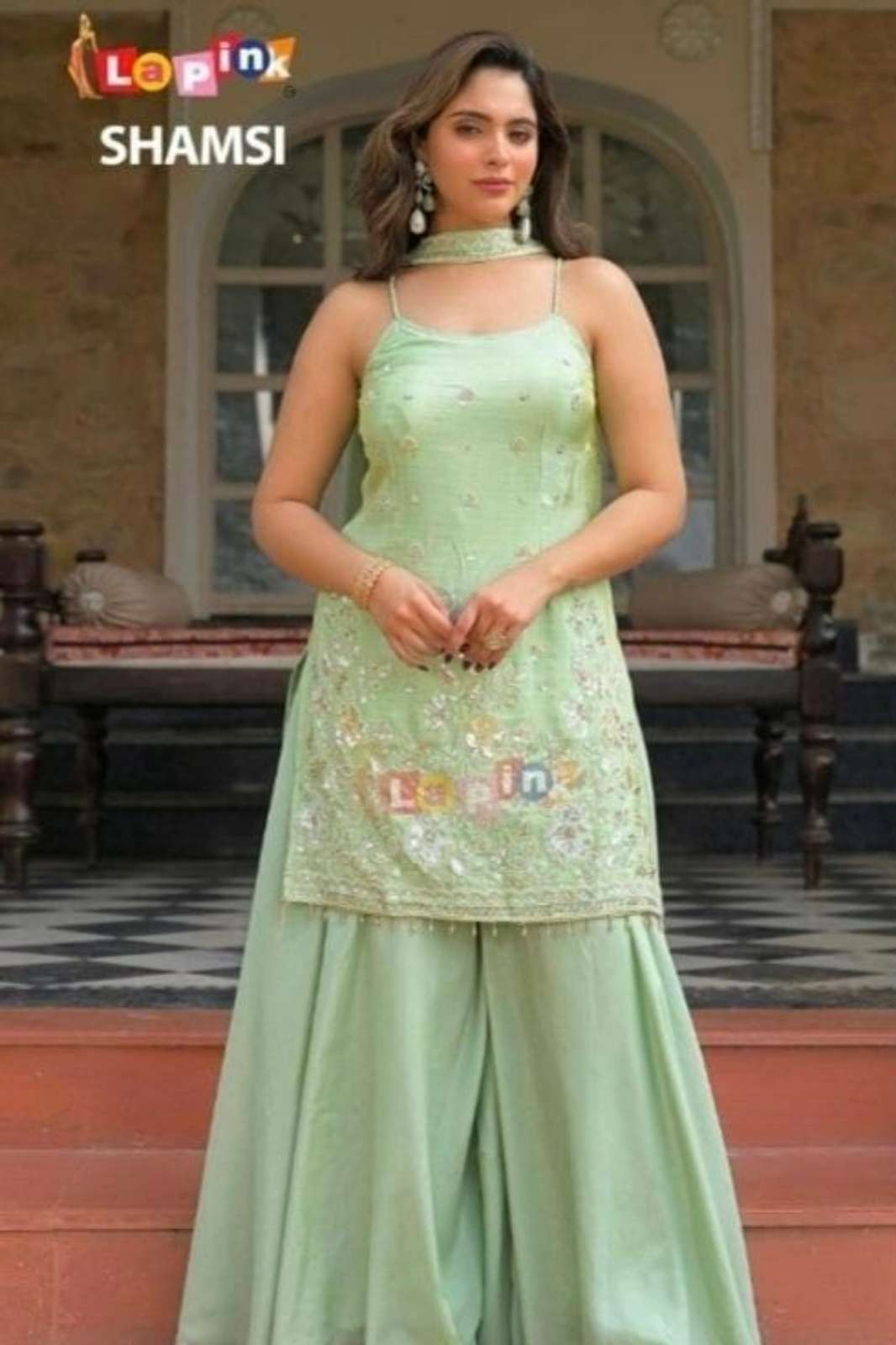 Lapink 20601 Premium Shimmer fabric Ready to Wear Beads work Sharara Suit 