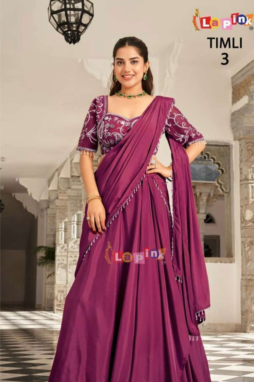 Lapink 20602 Ready to Wear embroidered Sequence and Piping work Crepe Fabric Saree