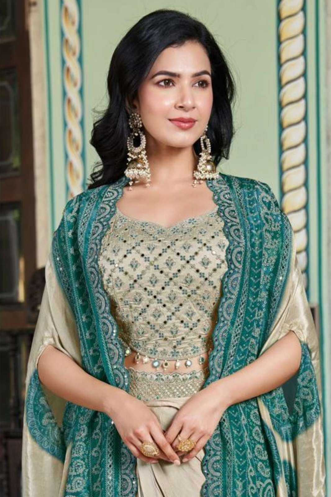 Lapink 20612 Premium Silk fabric Ready to Wear Embroidered mirror and stone work Indo western