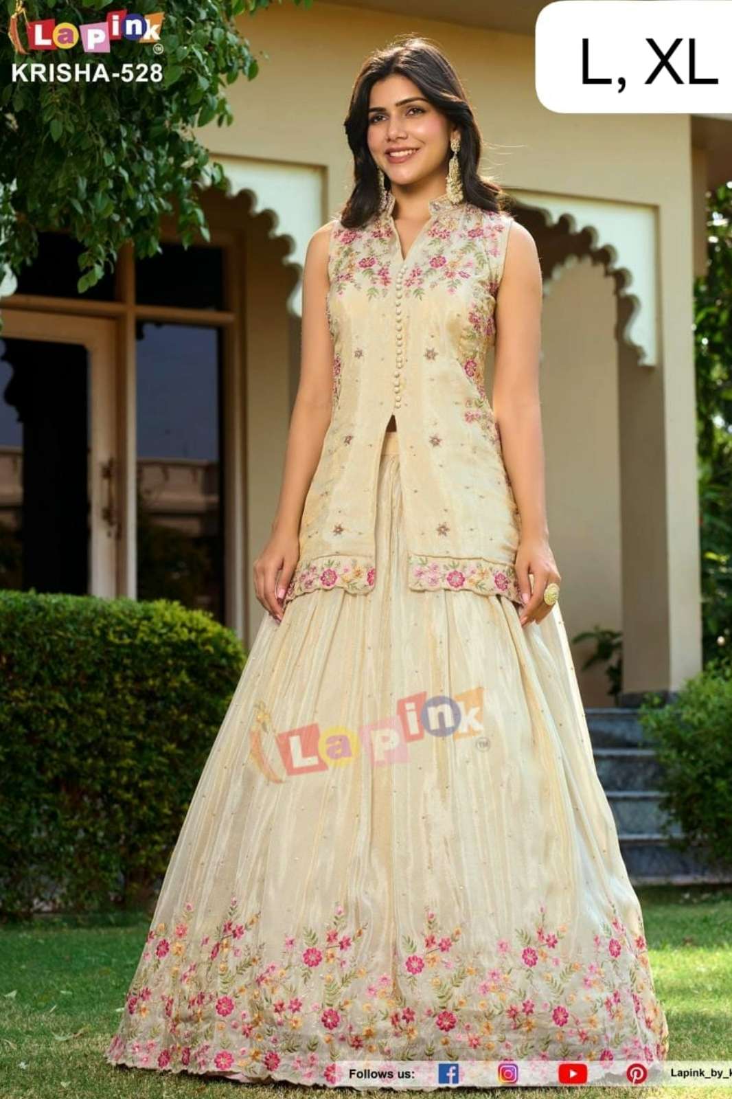 Lapink 20620 Ready to Wear Embroidered stone work Shimmer fabric designer peplum with skirt & Shifon Dupatta