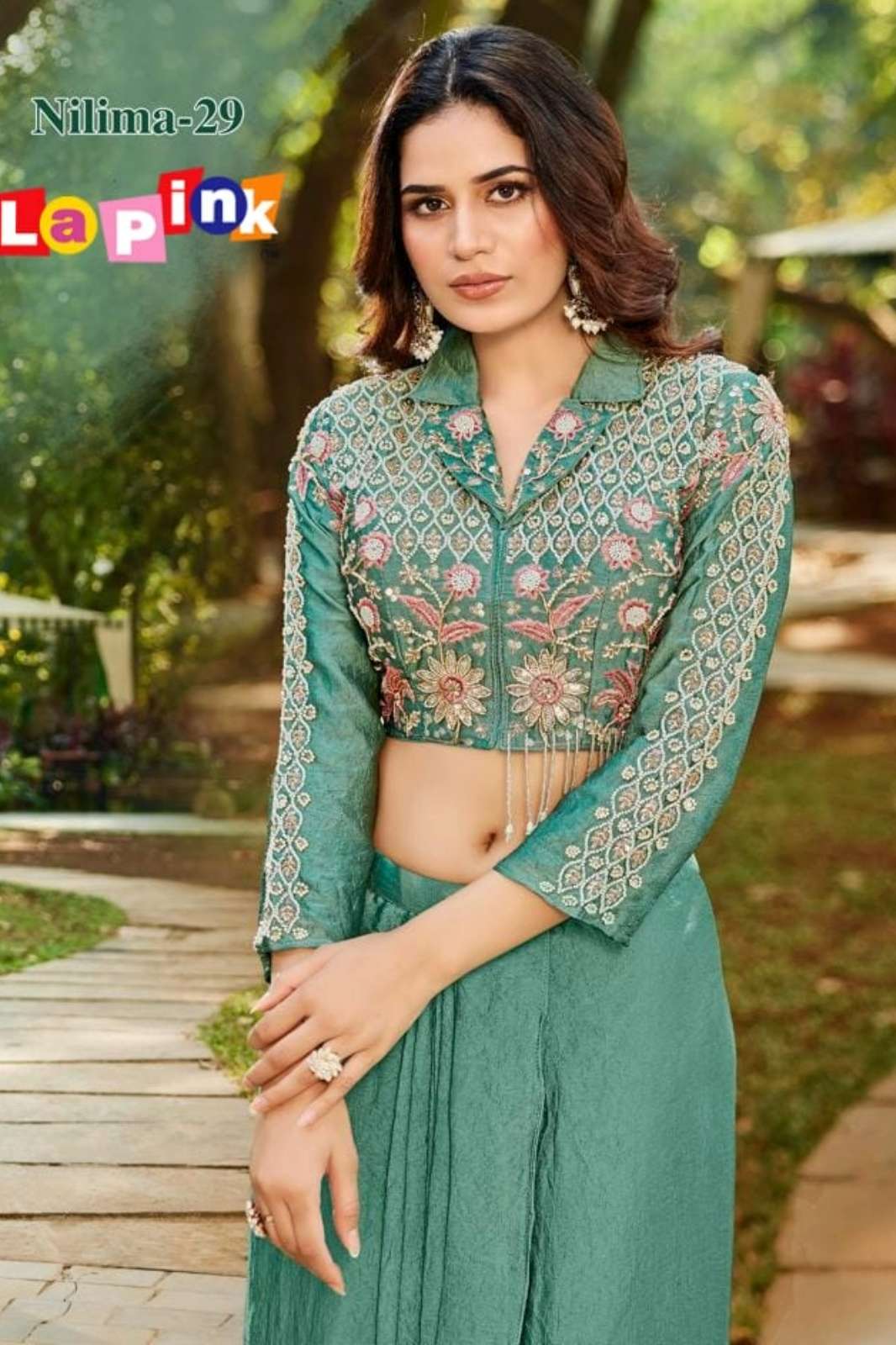 Lapink 20626 Ready to Wear Heavy embrpoidered Moti work,on chinoon fabric designer Top with Drape skirt.