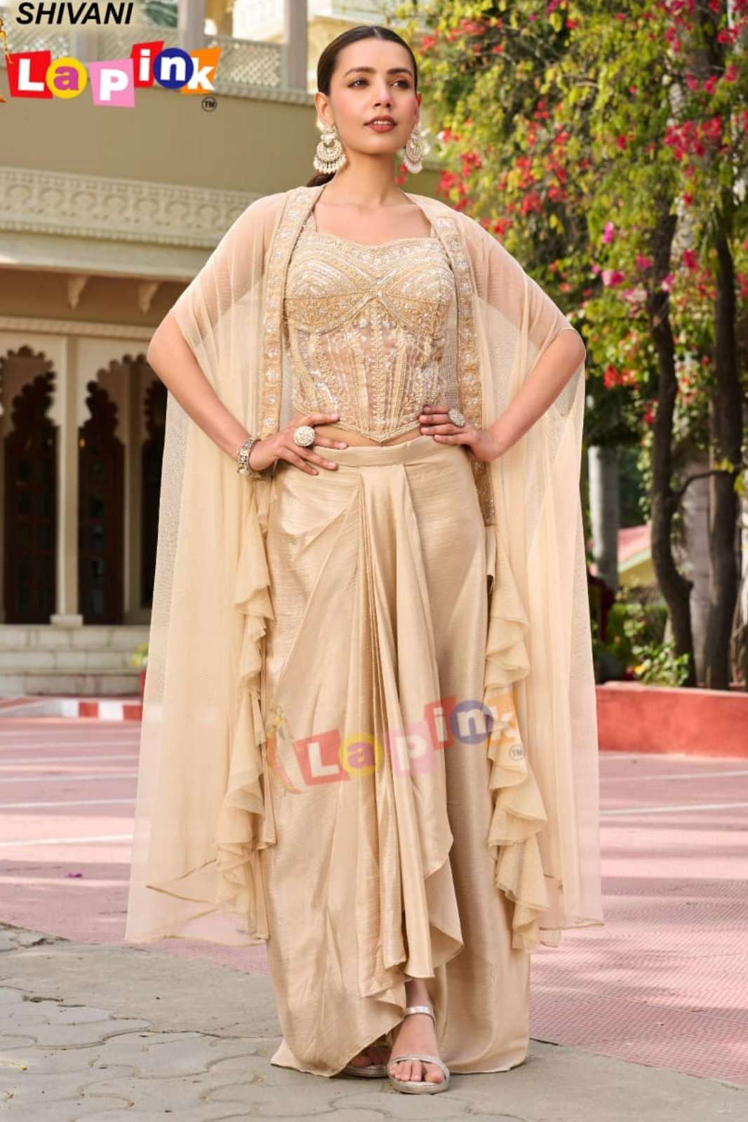 Lapink 20627 Ready to Wear Beats work on chinoon fabric designer corset top with Drape skirt 