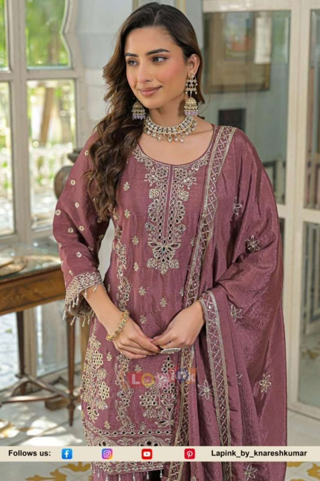 Lapink 20641 Ready to Wear Premium Chinon fabric embroidered Sequenece and Stone Work Plazzo Suit