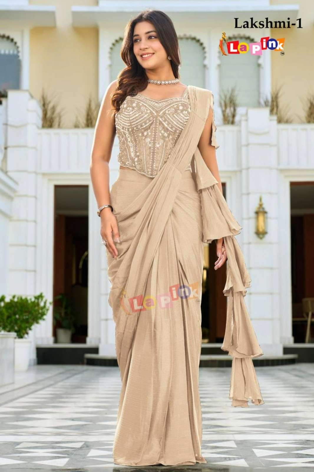 Lapink 20653 Ready to Wear Chinon fabric embroidered Stone Work Pre Draped Saree