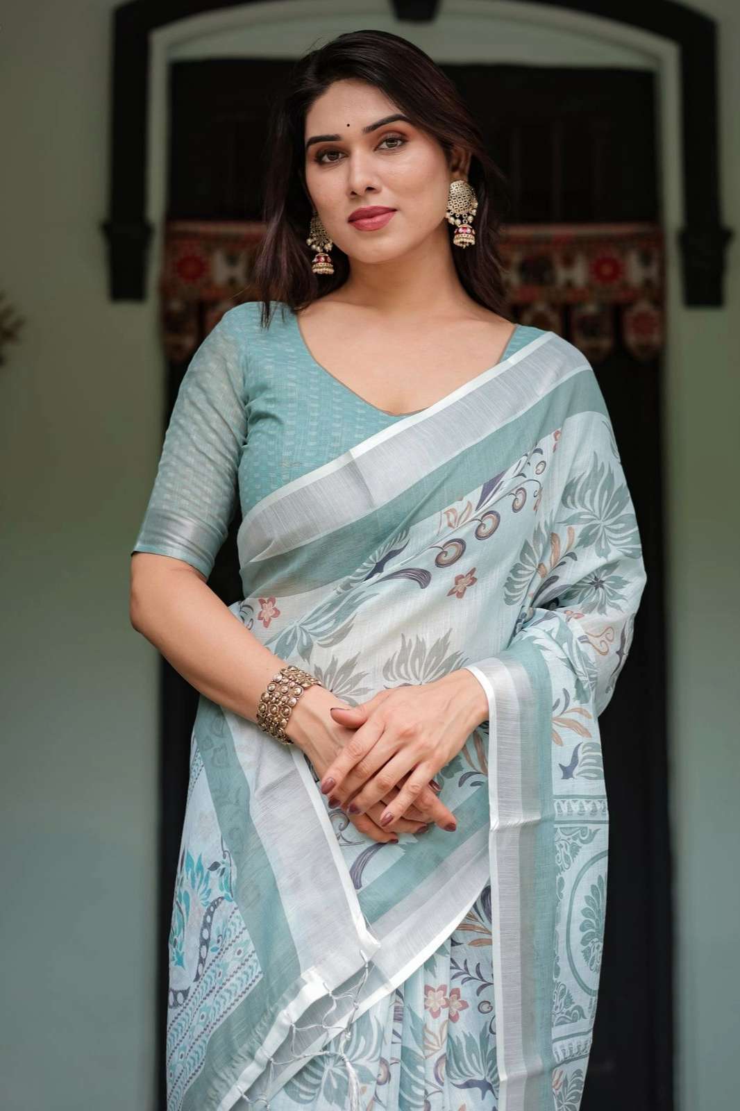 LINSHRI BALAJI PRESENTS AF LINEN 142 PRINTED SAREE 